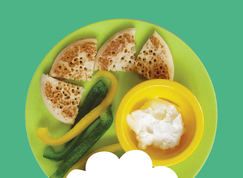 Crumpets with soft cheese and pepper slices Image